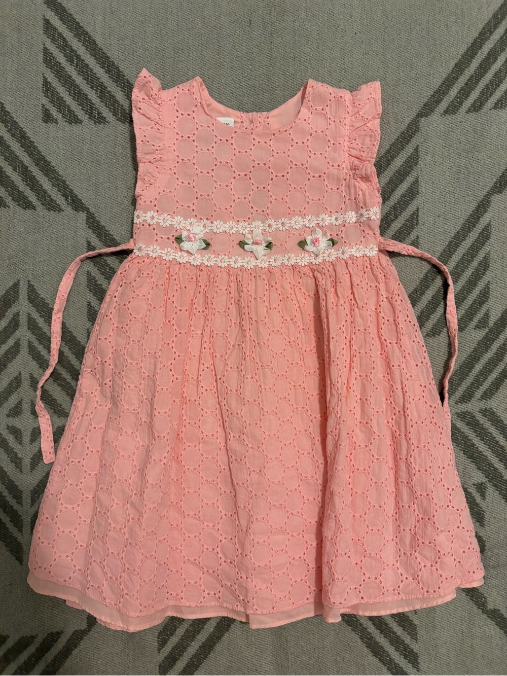 Bonnie Jean Pink Eyelet Floral Waist Tie Dress